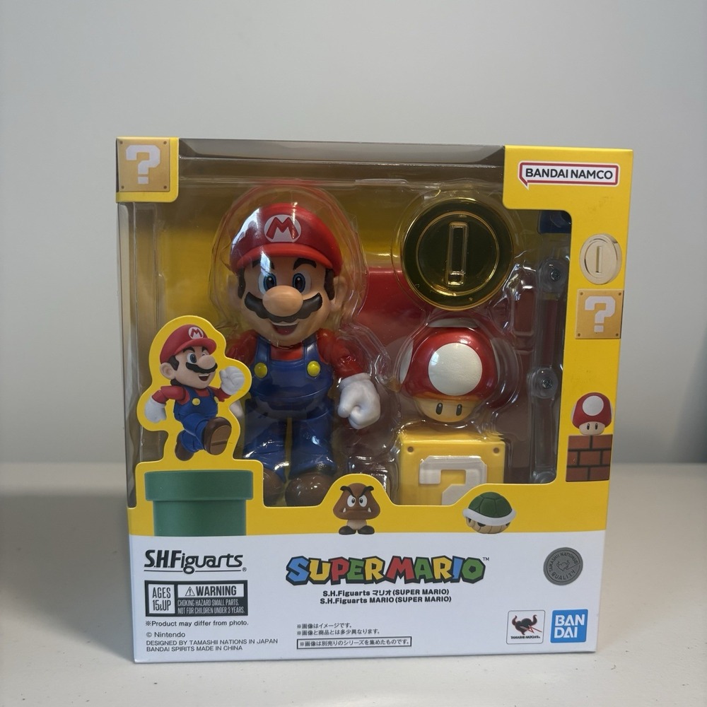 S.H.Figuarts Mario Super Mario Action Figure Boxed w/ Coin Mushroom Green Shell